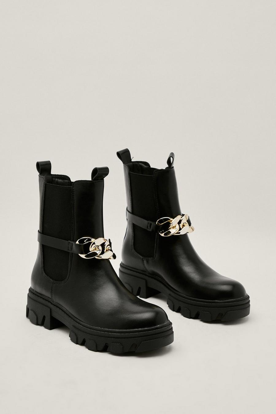 Chunky Curb Chain High Ankle Chelsea Boots