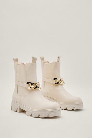Chunky Chain Long Chelsea Boots beige