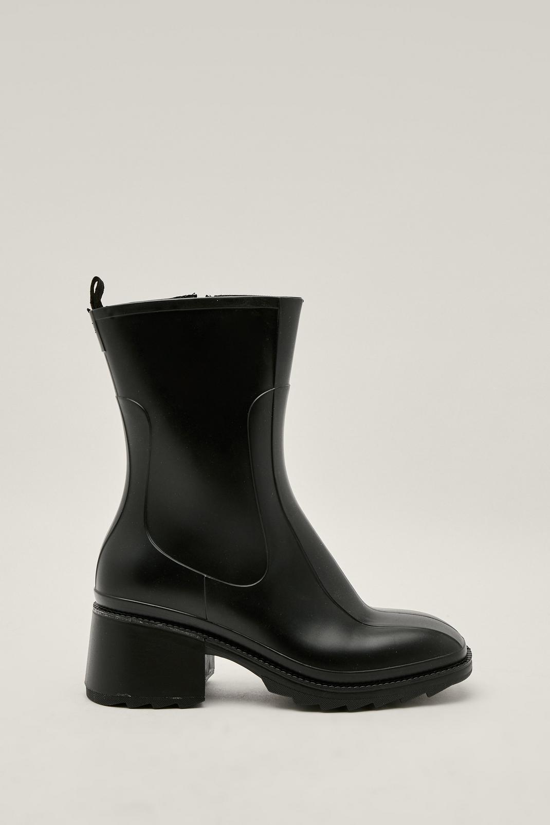 105 Faux Leather Zip Down Heeled Rain Boots image number 2
