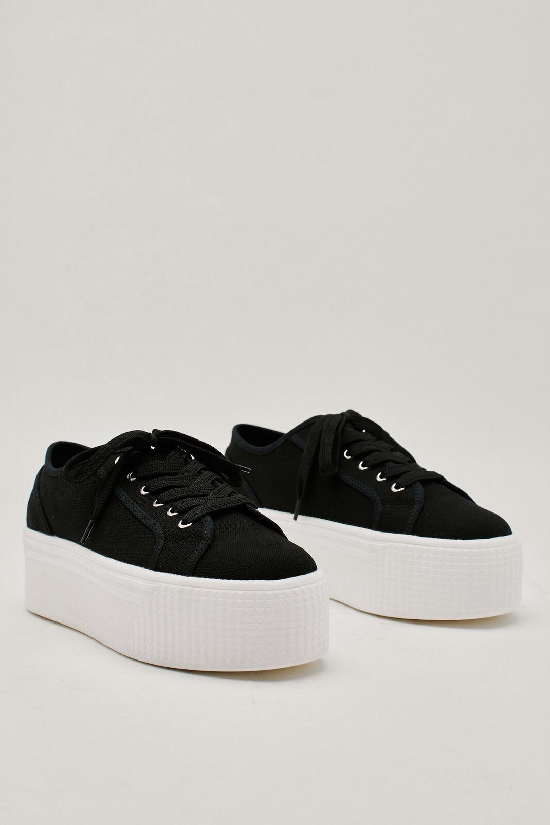 Black Flatform Lace Up Canvas Chunky Trainers image number 1