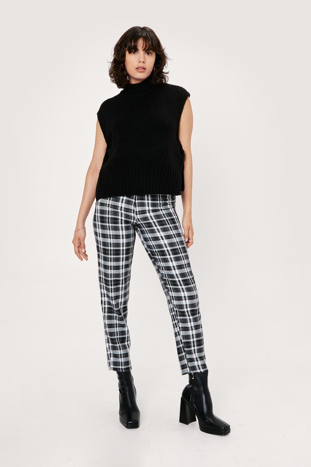 Mono Plaid Tapered Button Up Pants image number 1
