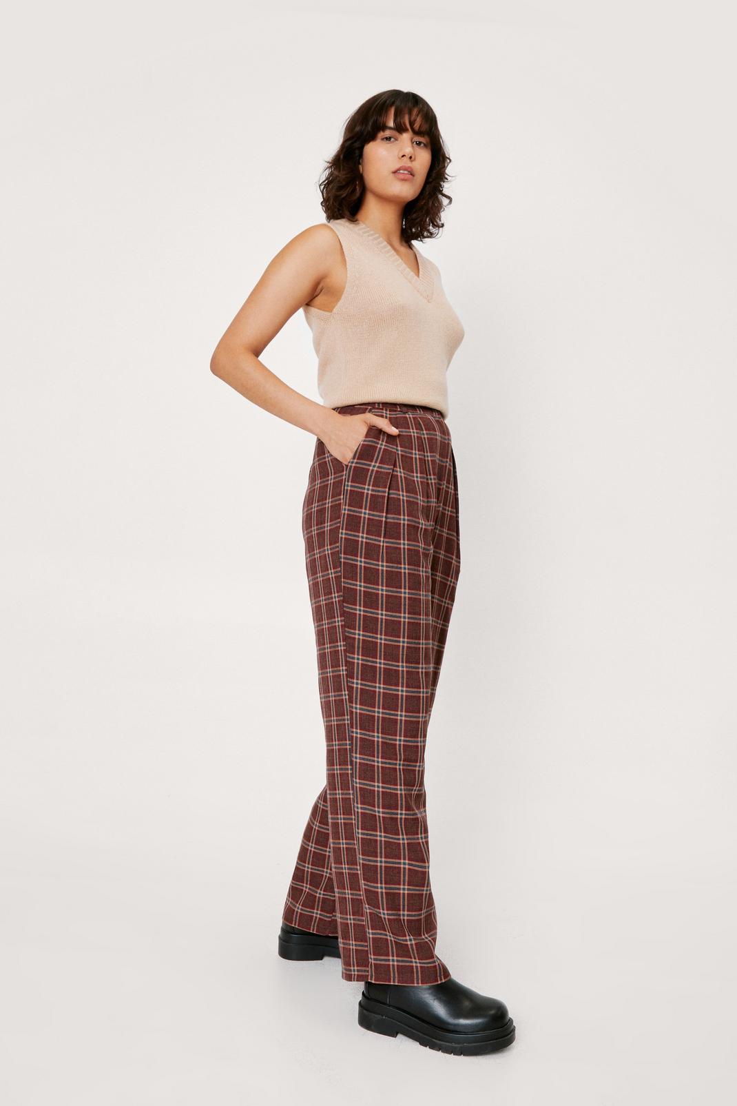 109 Check Tailored Wide Leg Pleated Trousers image number 2
