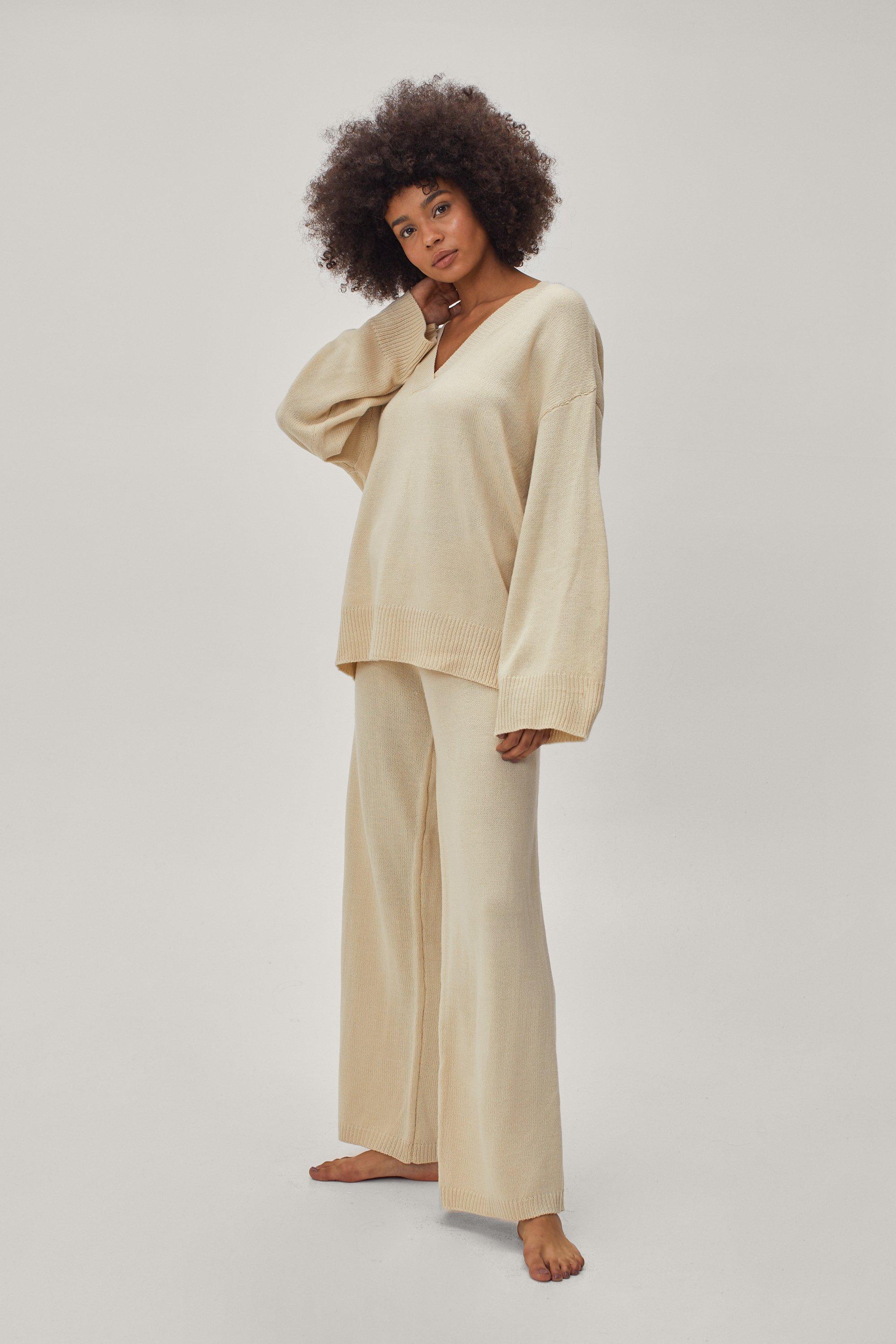 Cream Selma button Up Sleeve Loungewear Set