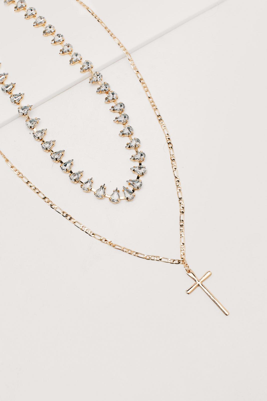 Gold Cross Cupstone Double Layered Necklace image number 1