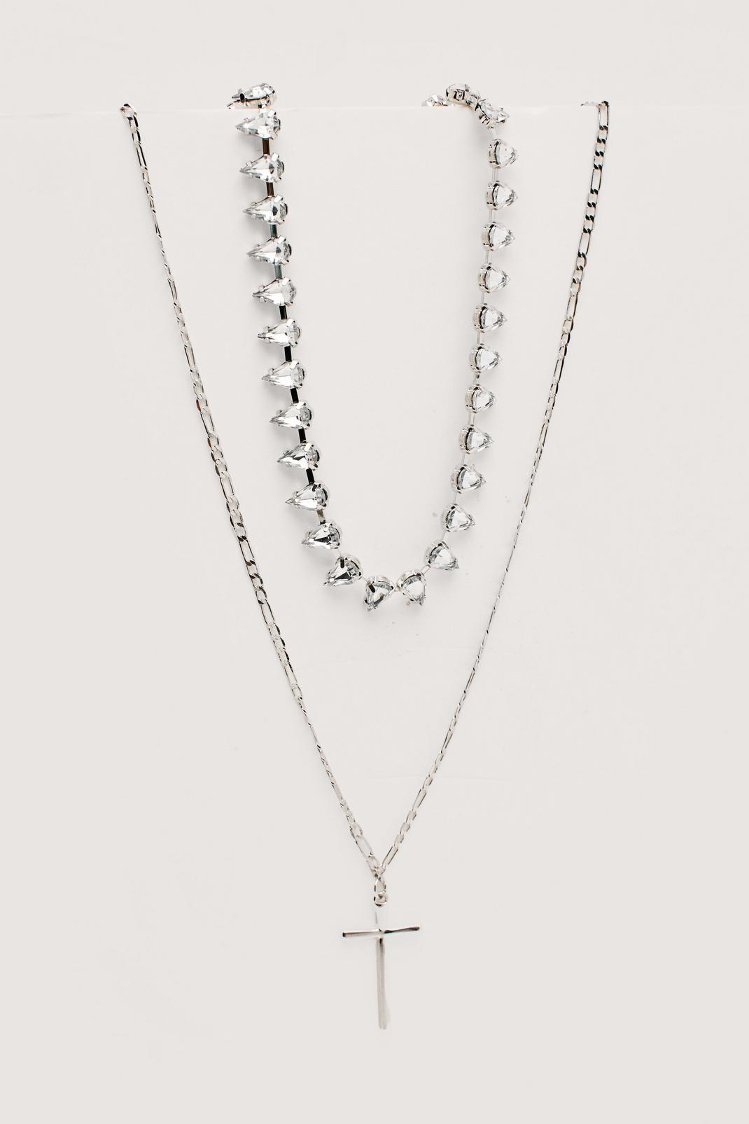 Silver Cross Cupstone Double Layered Necklace image number 1
