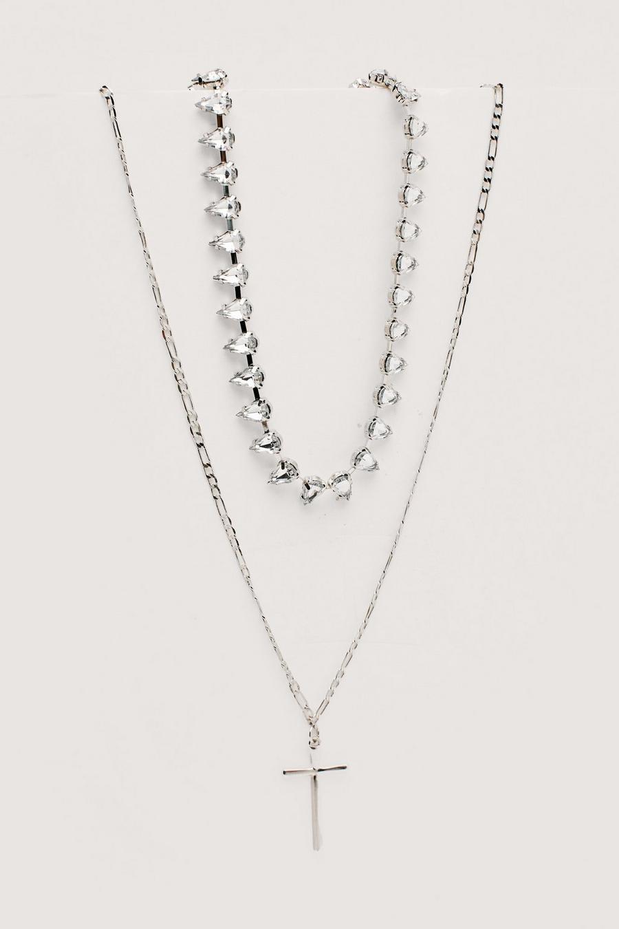 Cross Cupstone Double Layered Necklace