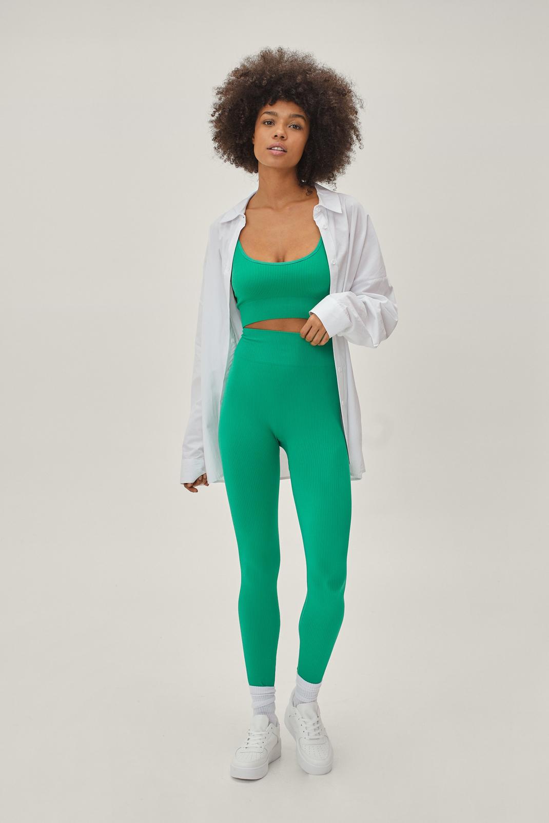 Bright green Seamless Sculpted Bralette Top and Leggings Co-ord Set image number 1