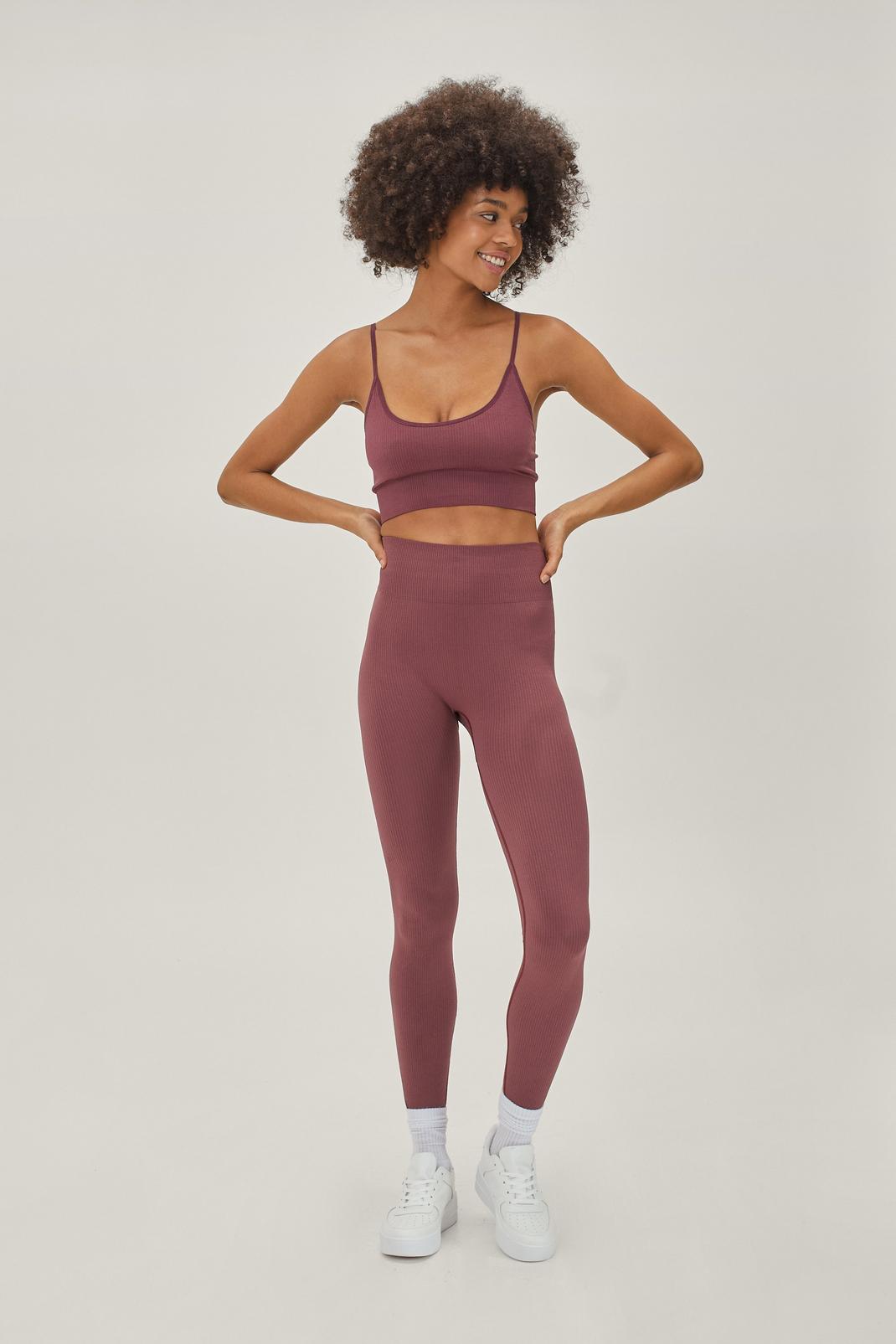 Wine Recycled Yarn Bralette And Full Length Legging image number 1