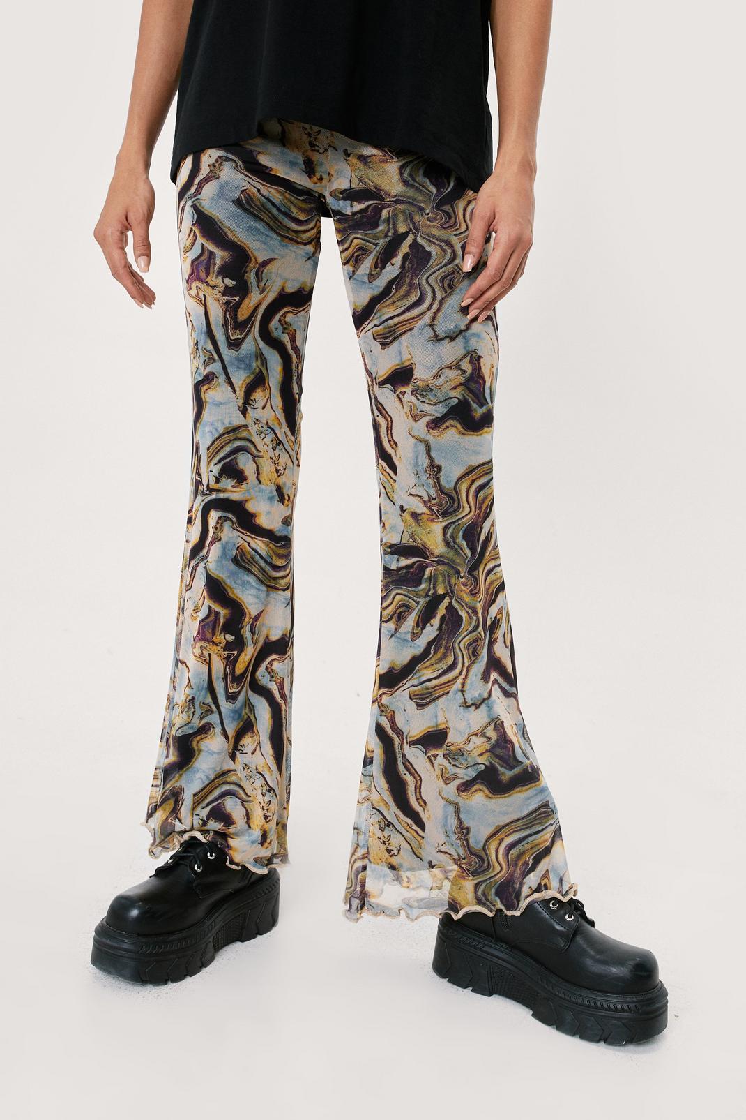 144 Marble Print Mesh Flared Trousers image number 2