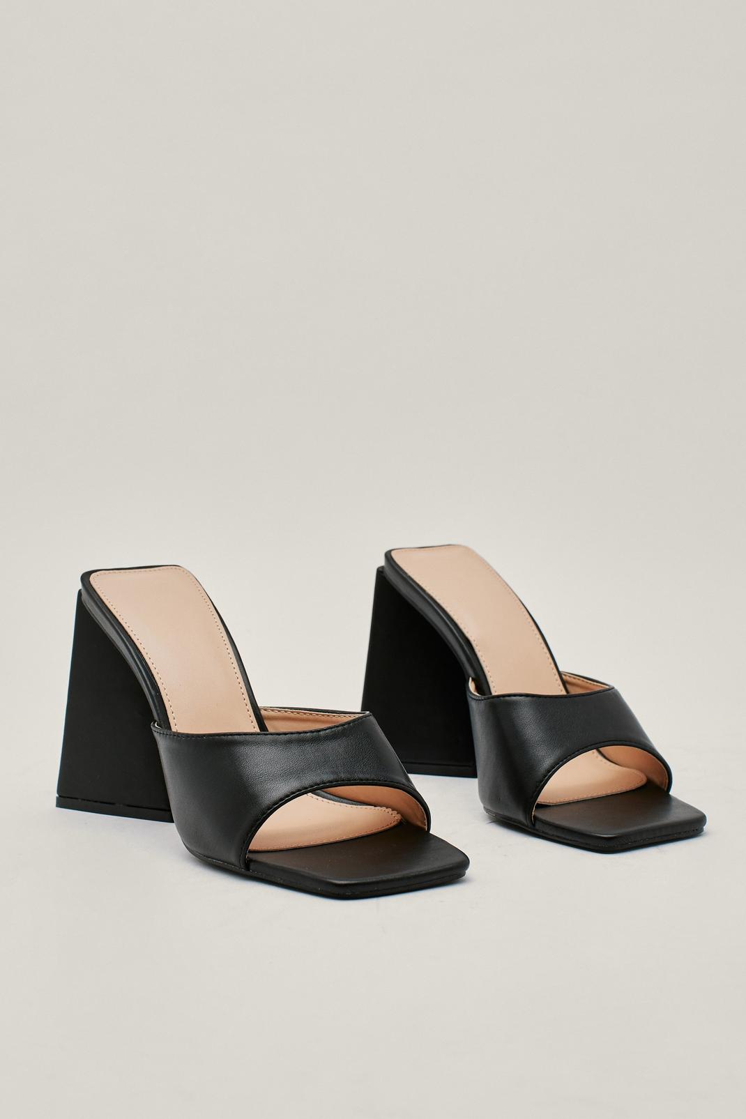 Black Faux Leather Flared Heel Mules image number 1