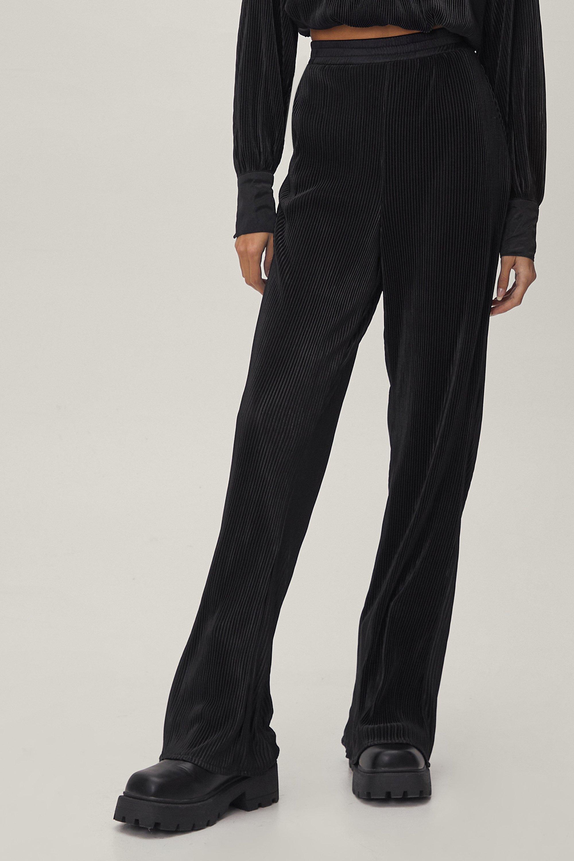 Plisse High Waisted Wide Leg Trousers