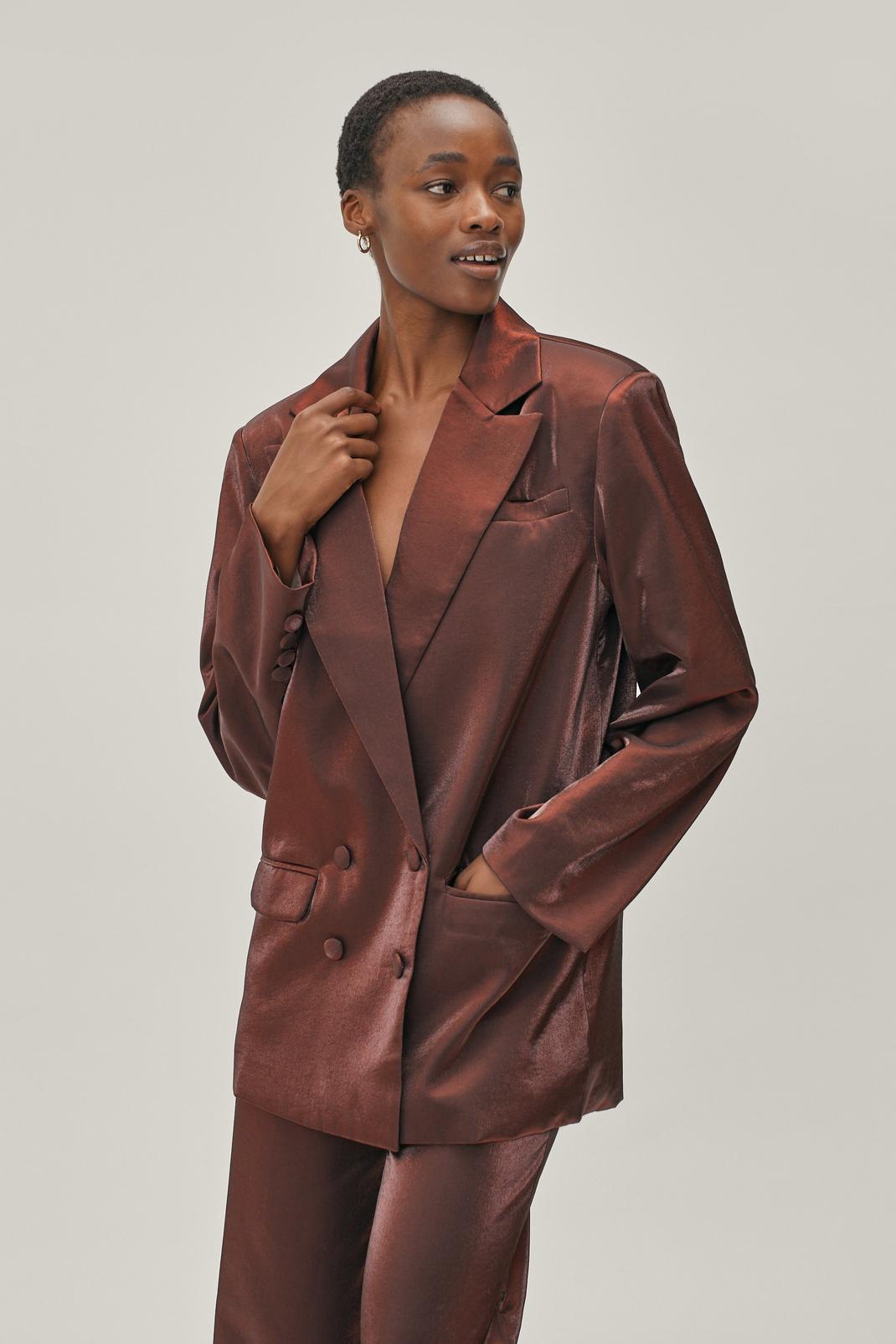 Blazer de costume oversize effet métallisé, Brown image number 1