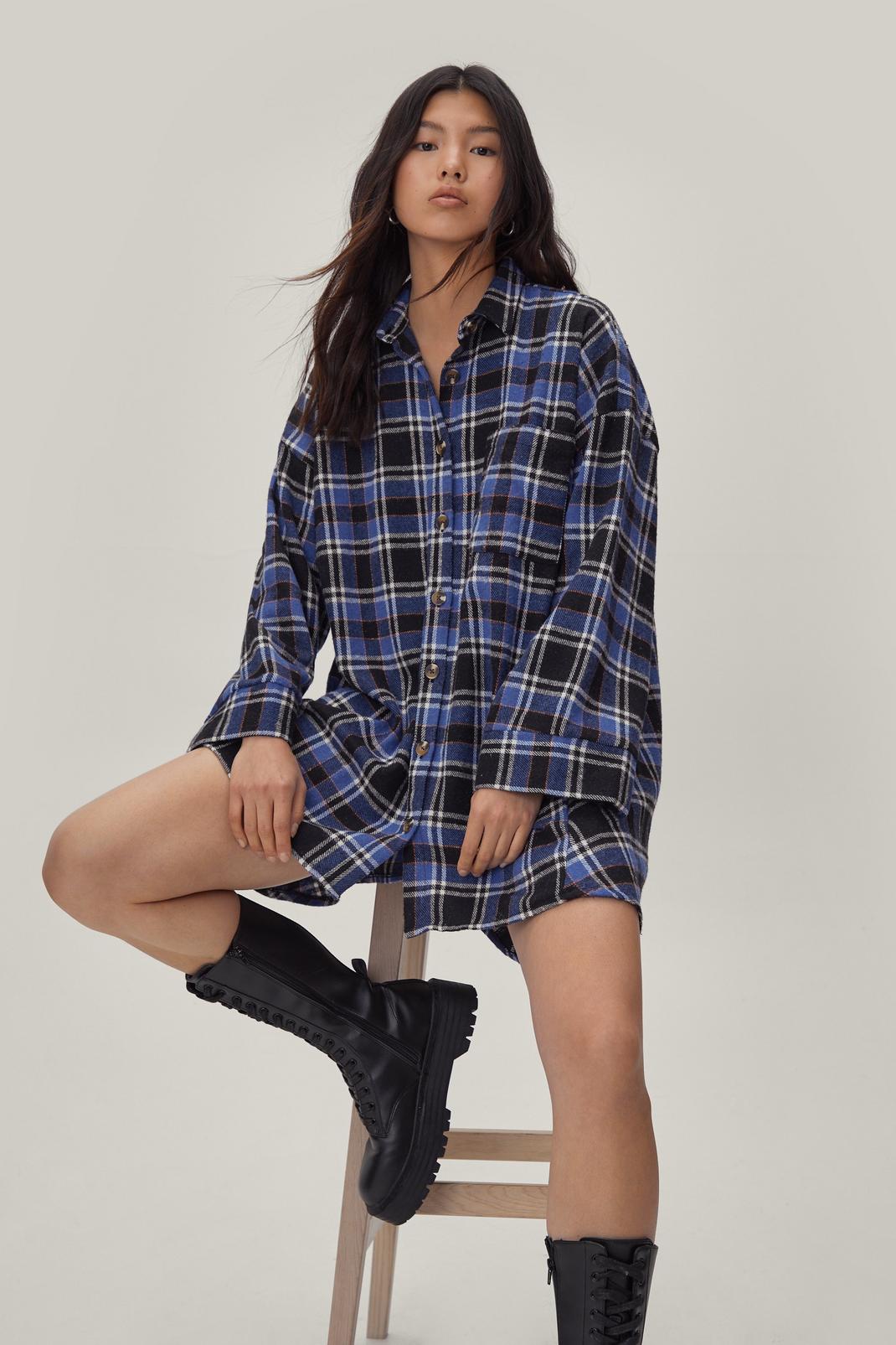 106 Oversized Brushed Check Button Down Mini Dress image number 1