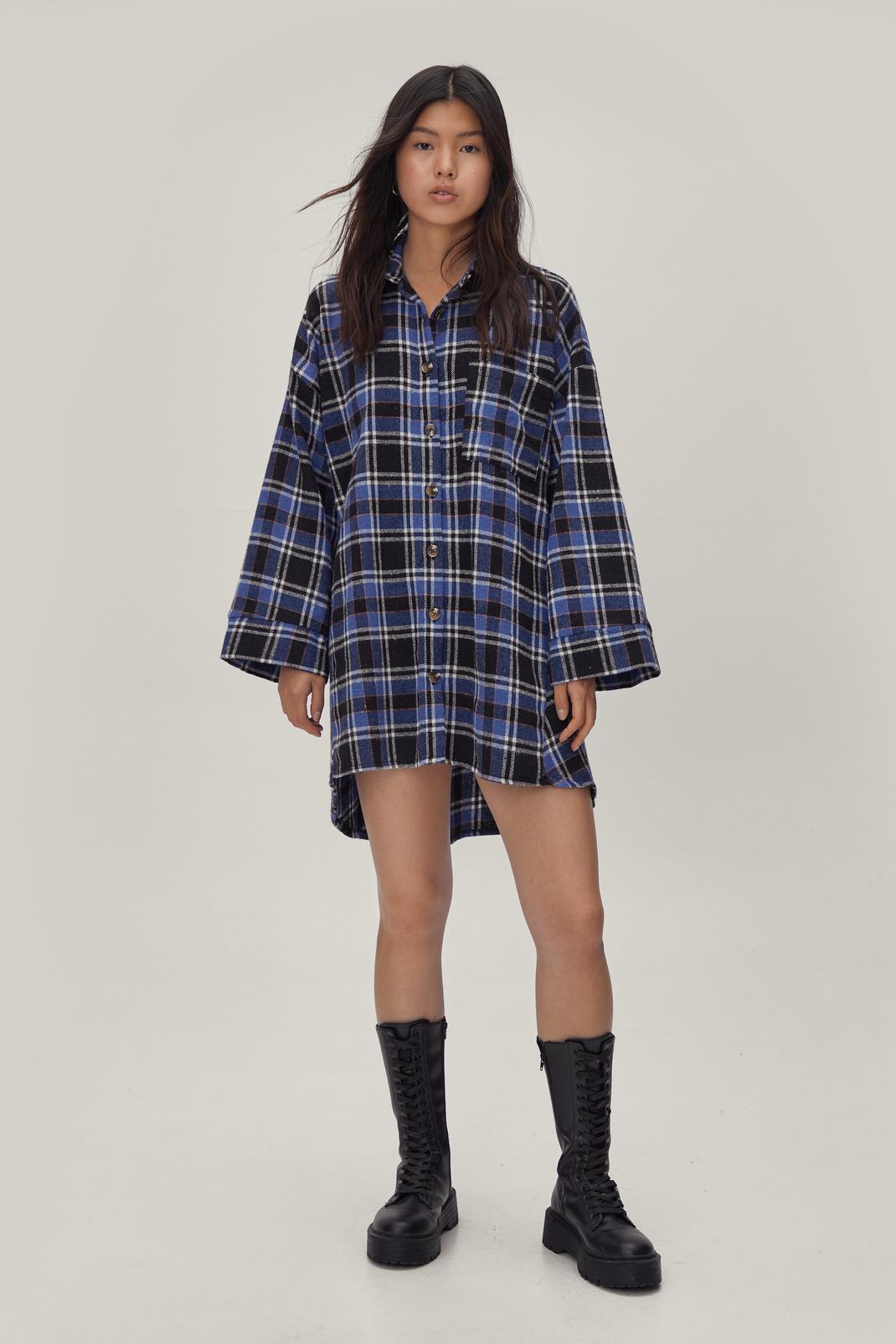 106 Oversized Brushed Check Button Down Mini Dress image number 2