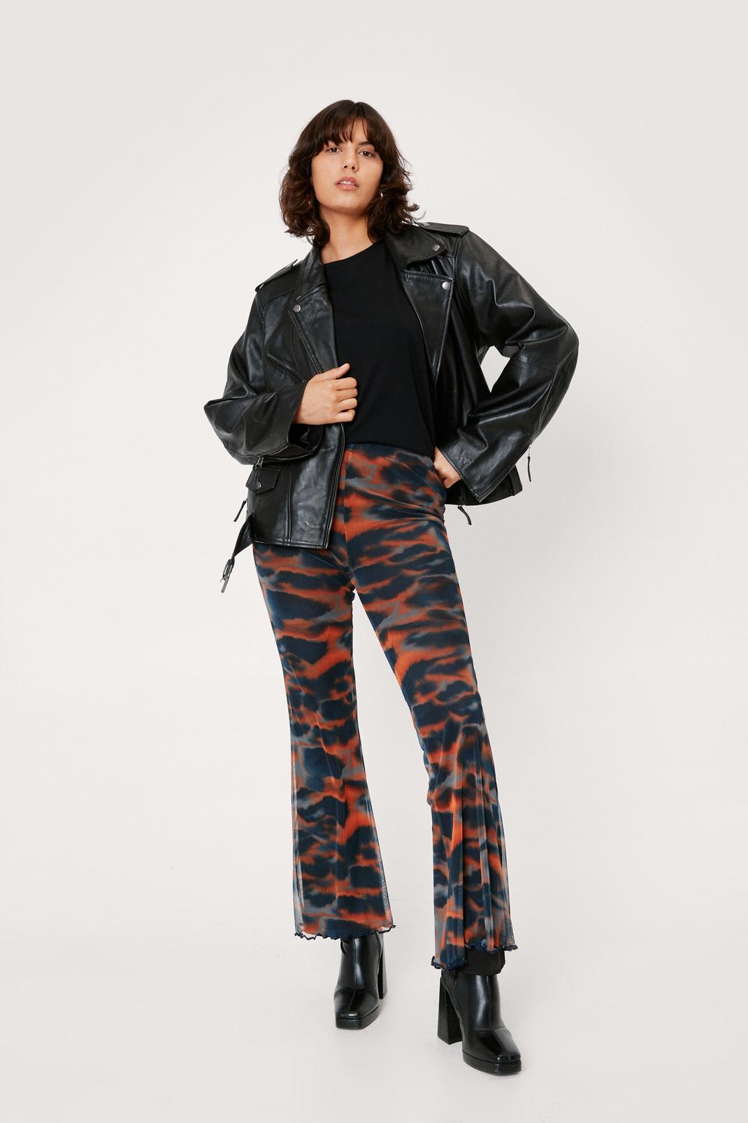 Multi High Waisted Abstract Print Mesh Flare Pants image number 1