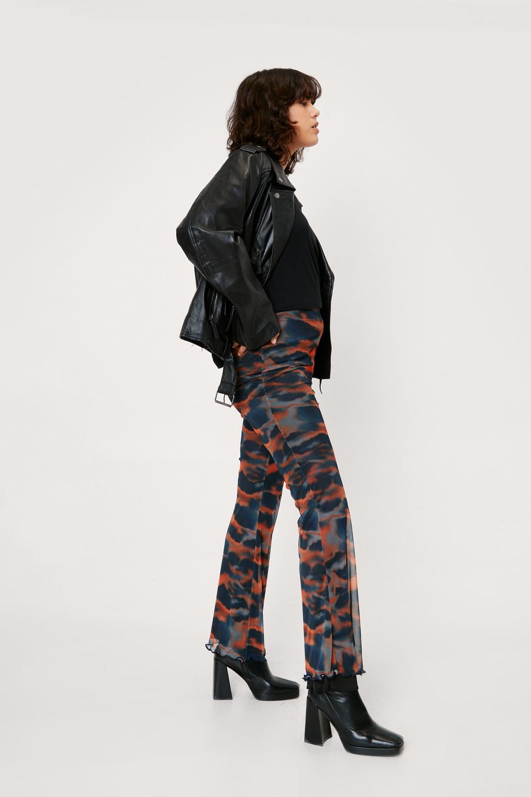 144 High Waisted Abstract Print Mesh Flared Trousers image number 2