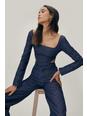 132 Quilted Denim Long Sleeve Corset Top