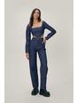 132 Quilted High Waisted Straight Leg Denim Jeans