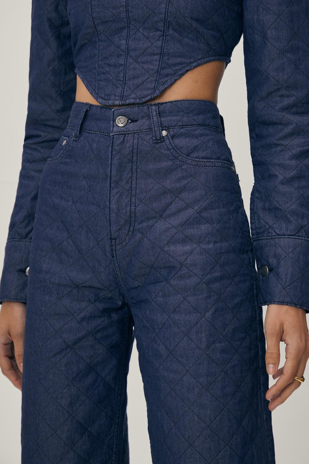 132 Quilted High Waisted Straight Leg Denim Jeans image number 2