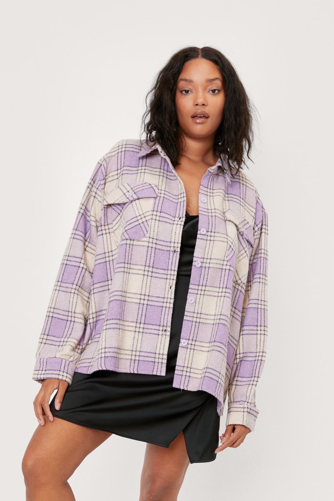 Lilac Plus Size Check Shacket image number 1