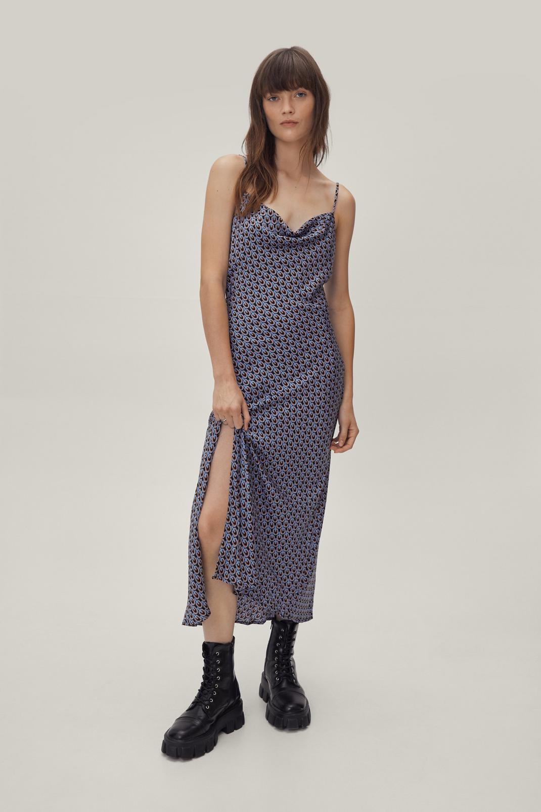 Retro Printed Cowl Slip Dress image number 1