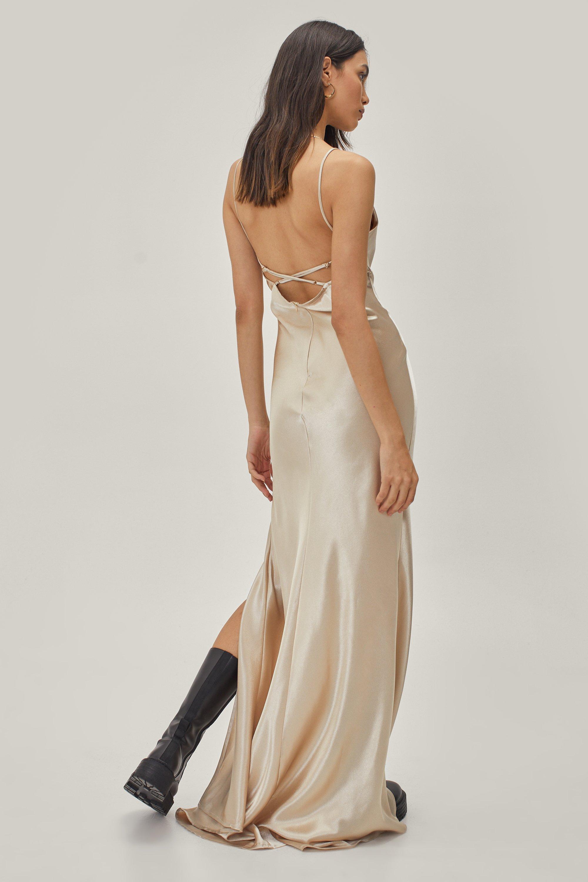 Cowl Neck Satin Maxi Slip Dress Nasty