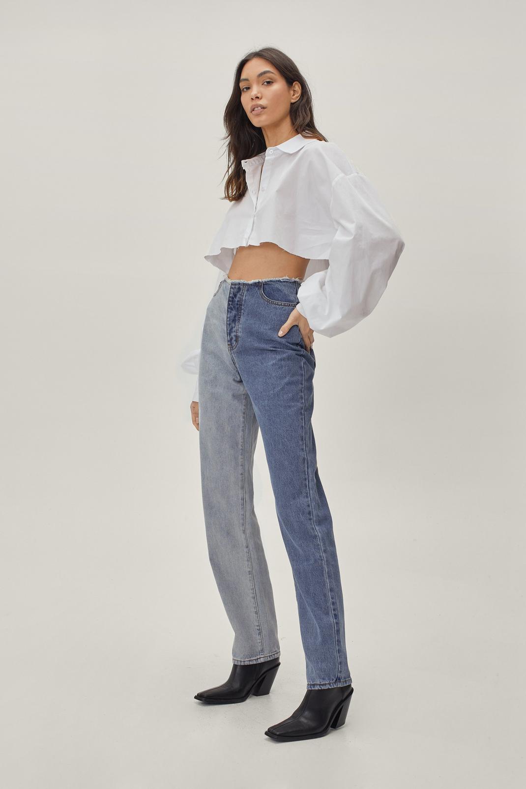 106 Raw Waistband Two Tone Denim Jeans image number 2
