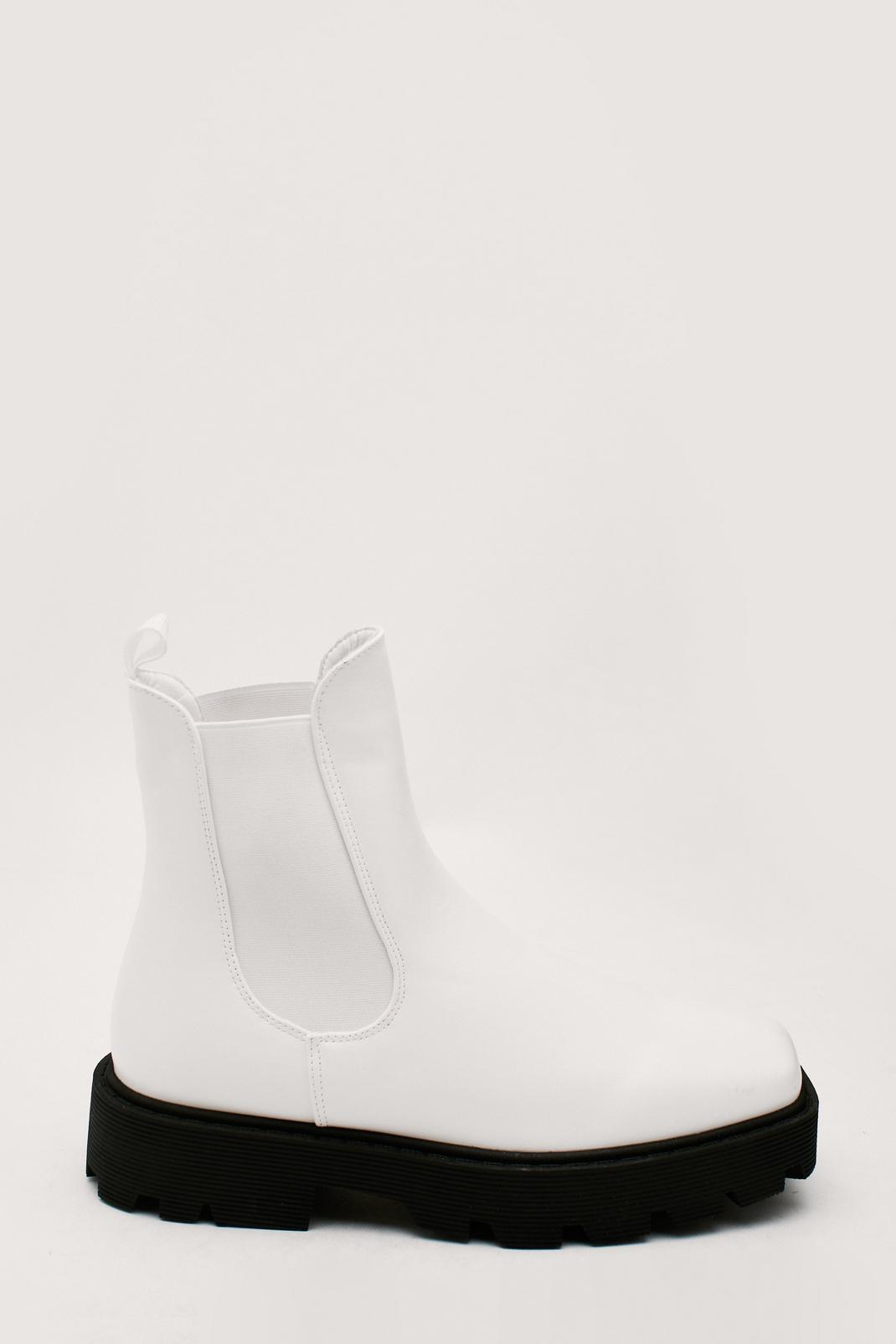 White Faux Leather Cleated Chelsea Ankle Boots image number 1