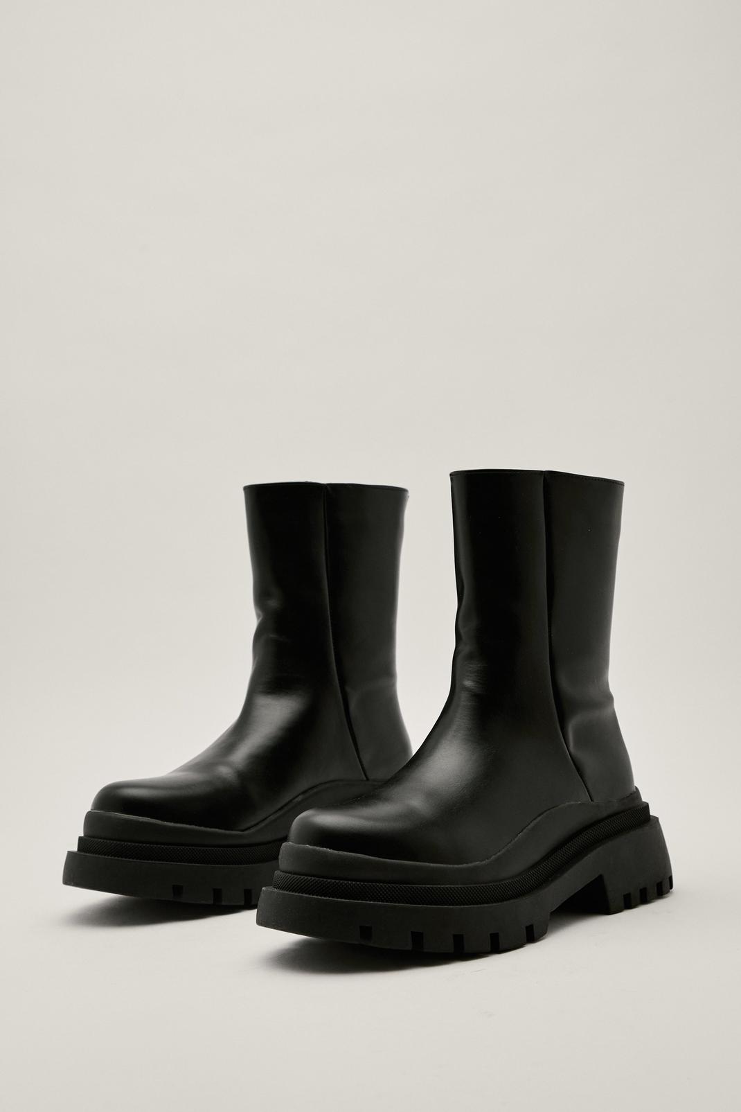 Black Faux Leather Chunky Sole Chelsea Boots image number 1