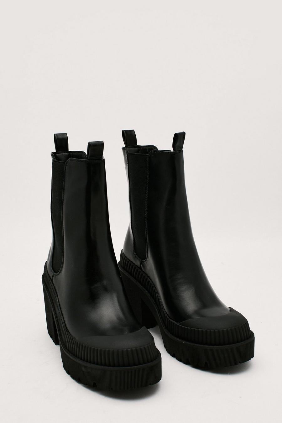 Faux Leather Block Heeled Chelsea Boots