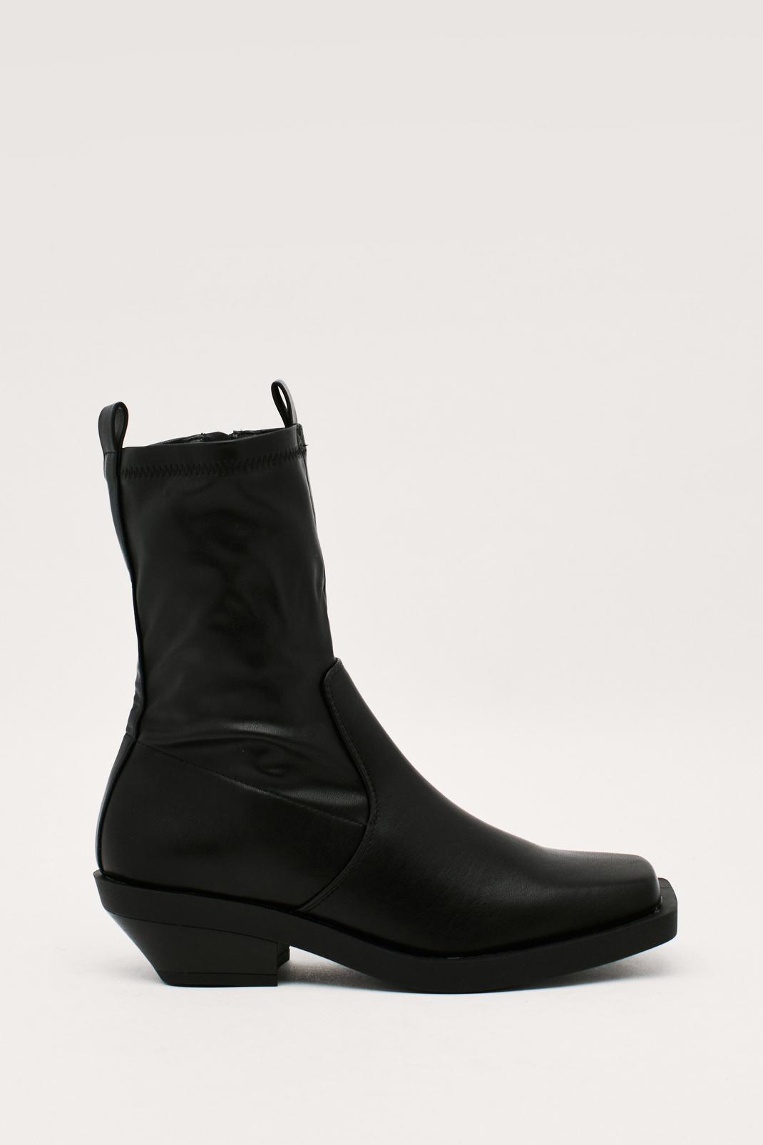 Black Faux Leather Cuban Heel Ankle Boots image number 1