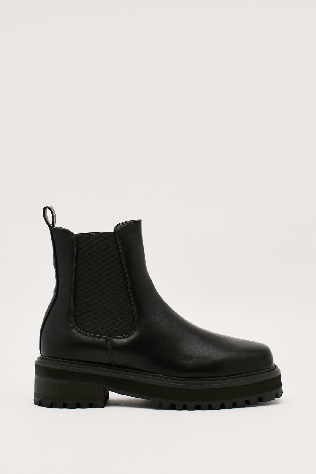 Black Faux Leather Low Heel Chelsea Boots image number 1