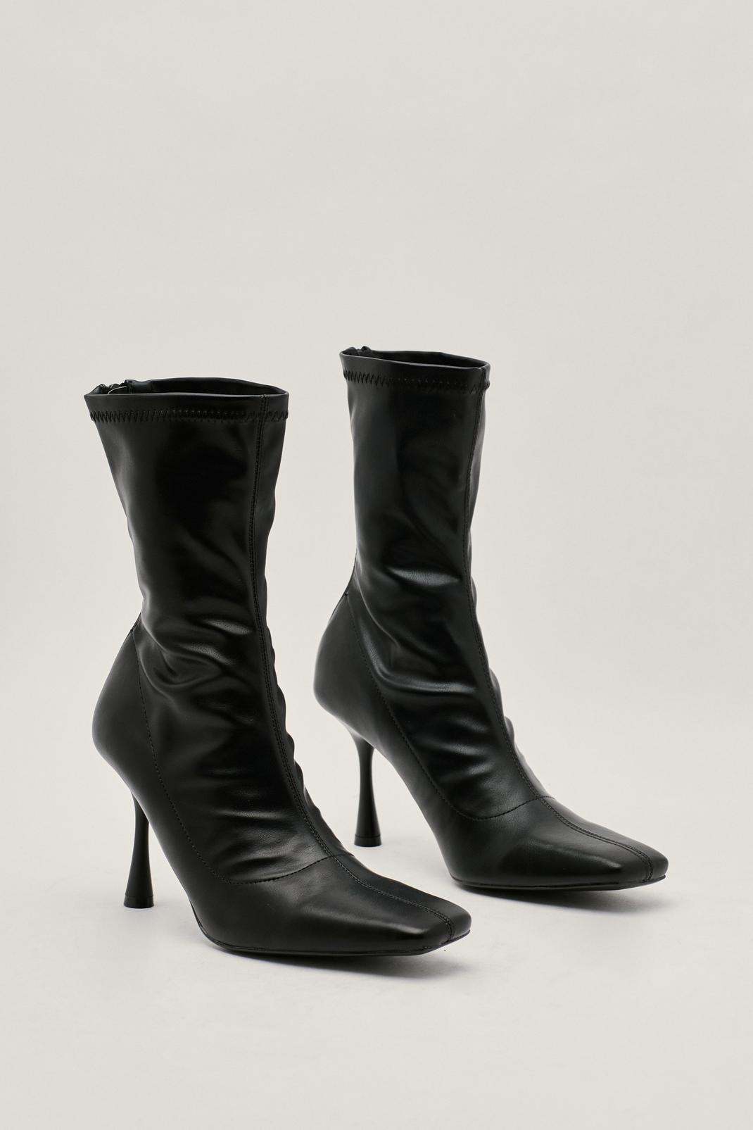 Black Stretch Faux Leather Stiletto Ankle Boots image number 1