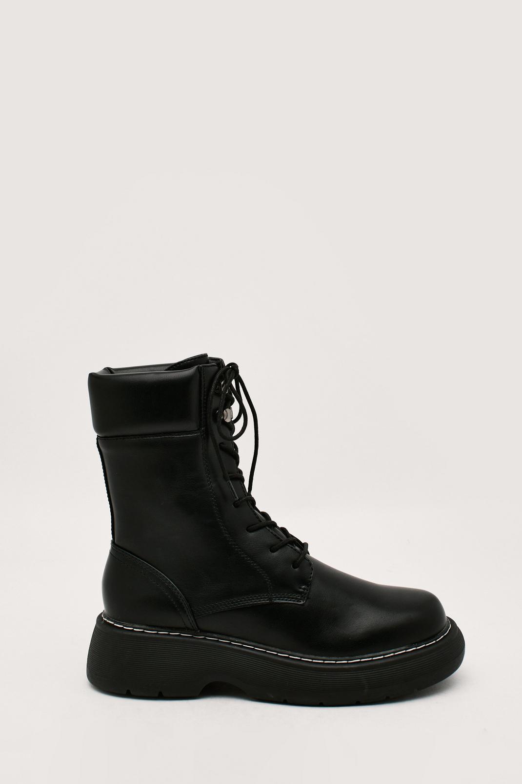 Black Faux Leather High Lace Up Biker Boots image number 1