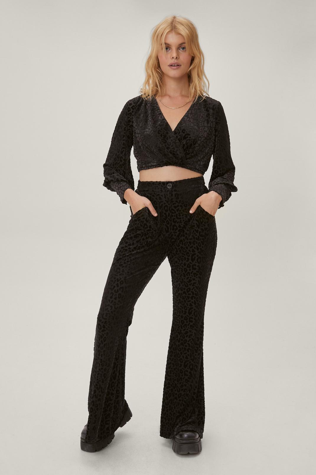 Petite Leopard Devore Flared Trousers image number 1