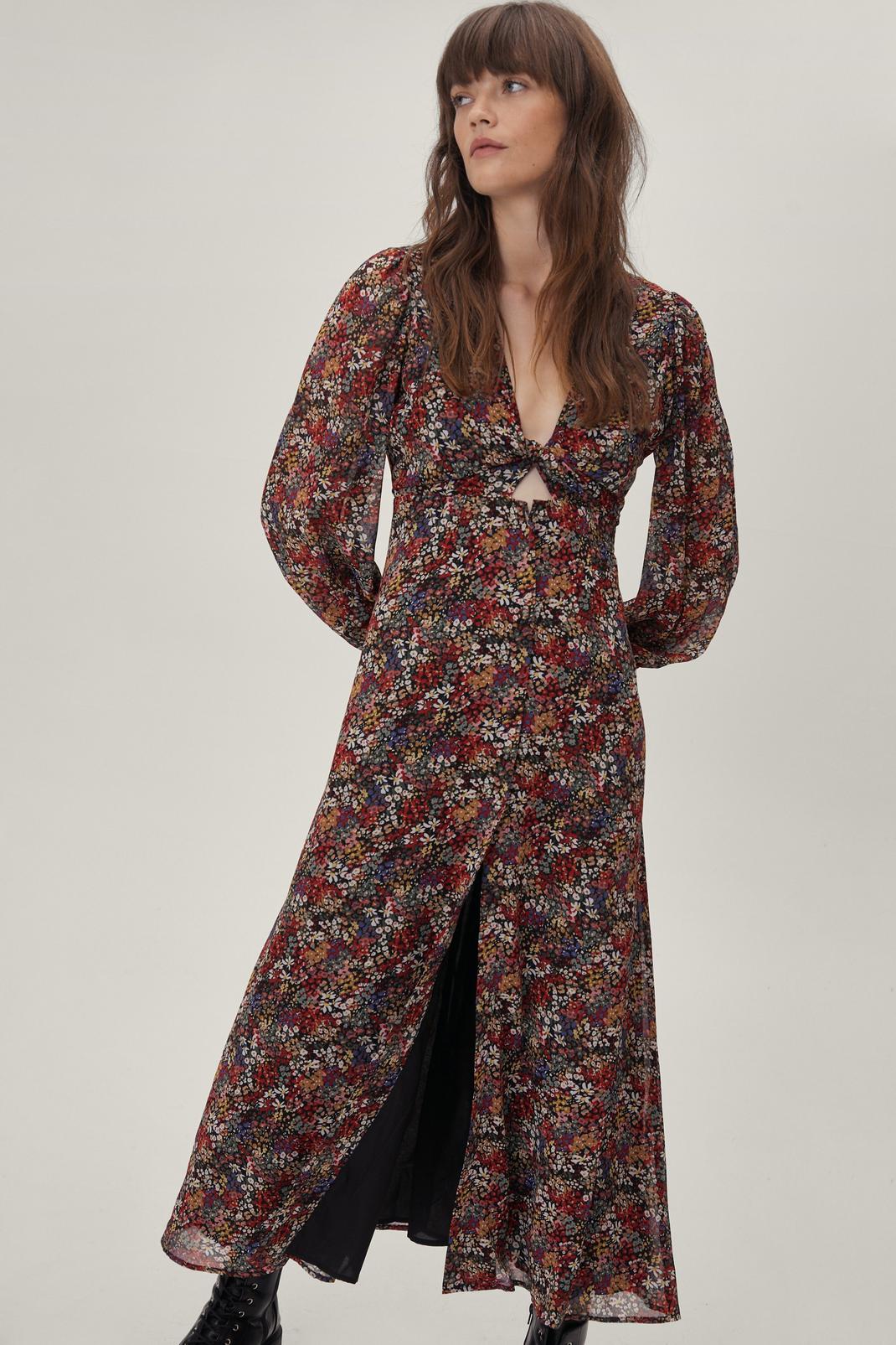 105 Long Sleeve Button Down Midi Tea Dress image number 2