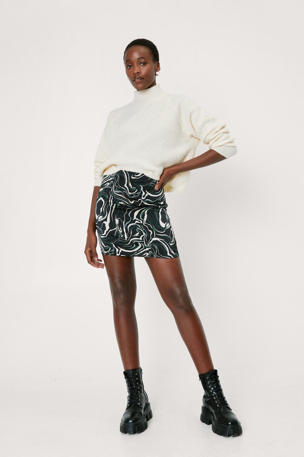 105 Satin Marble Print Mini Skirt image number 2