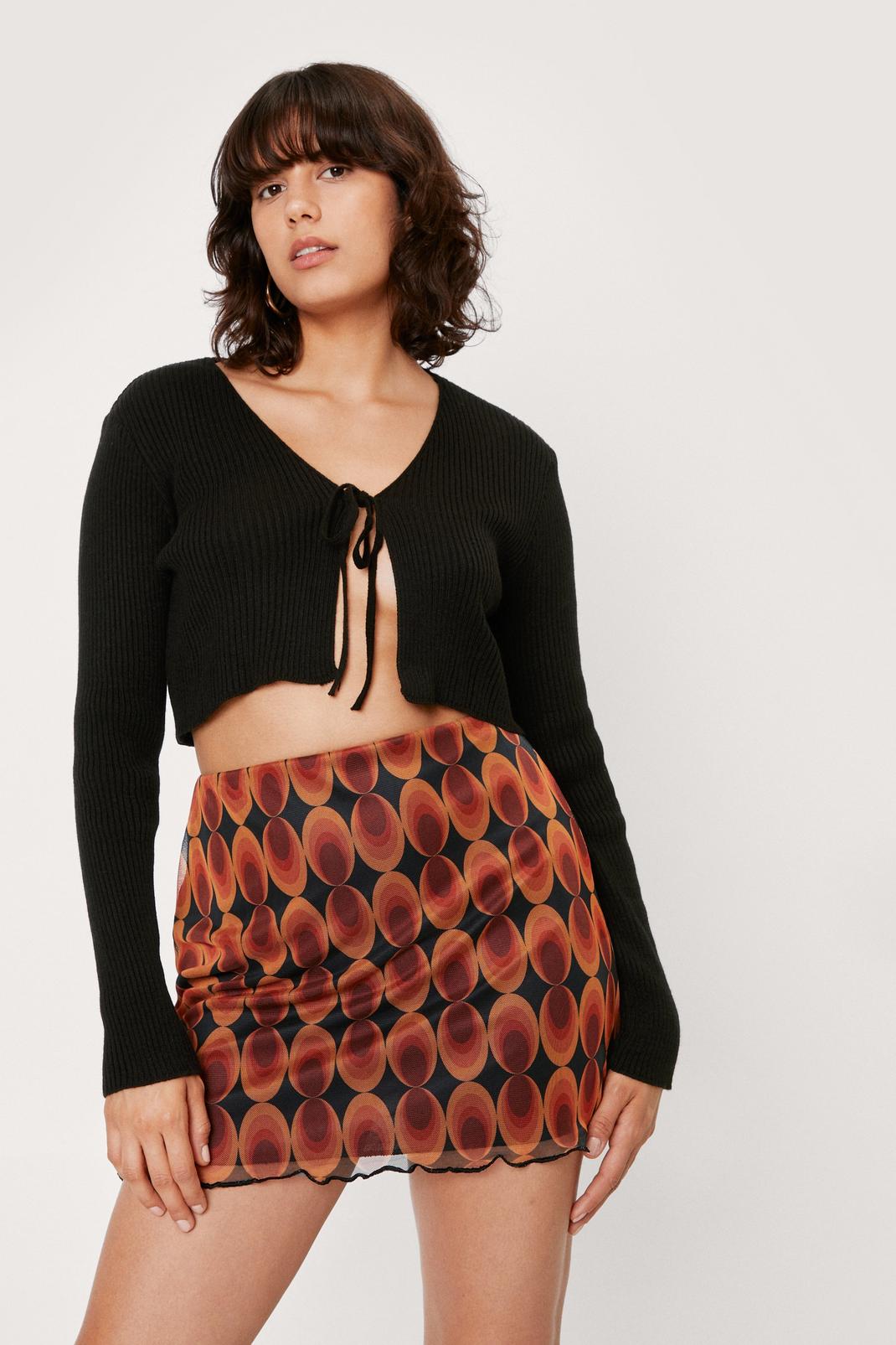Burnt orange Geometric Mesh Ruffle Mini Skirt image number 1