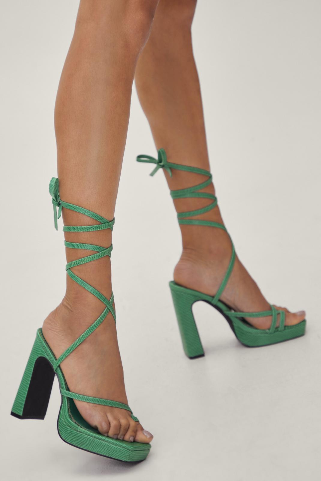 130 Faux Leather Lizard Platform Strappy Heels image number 2