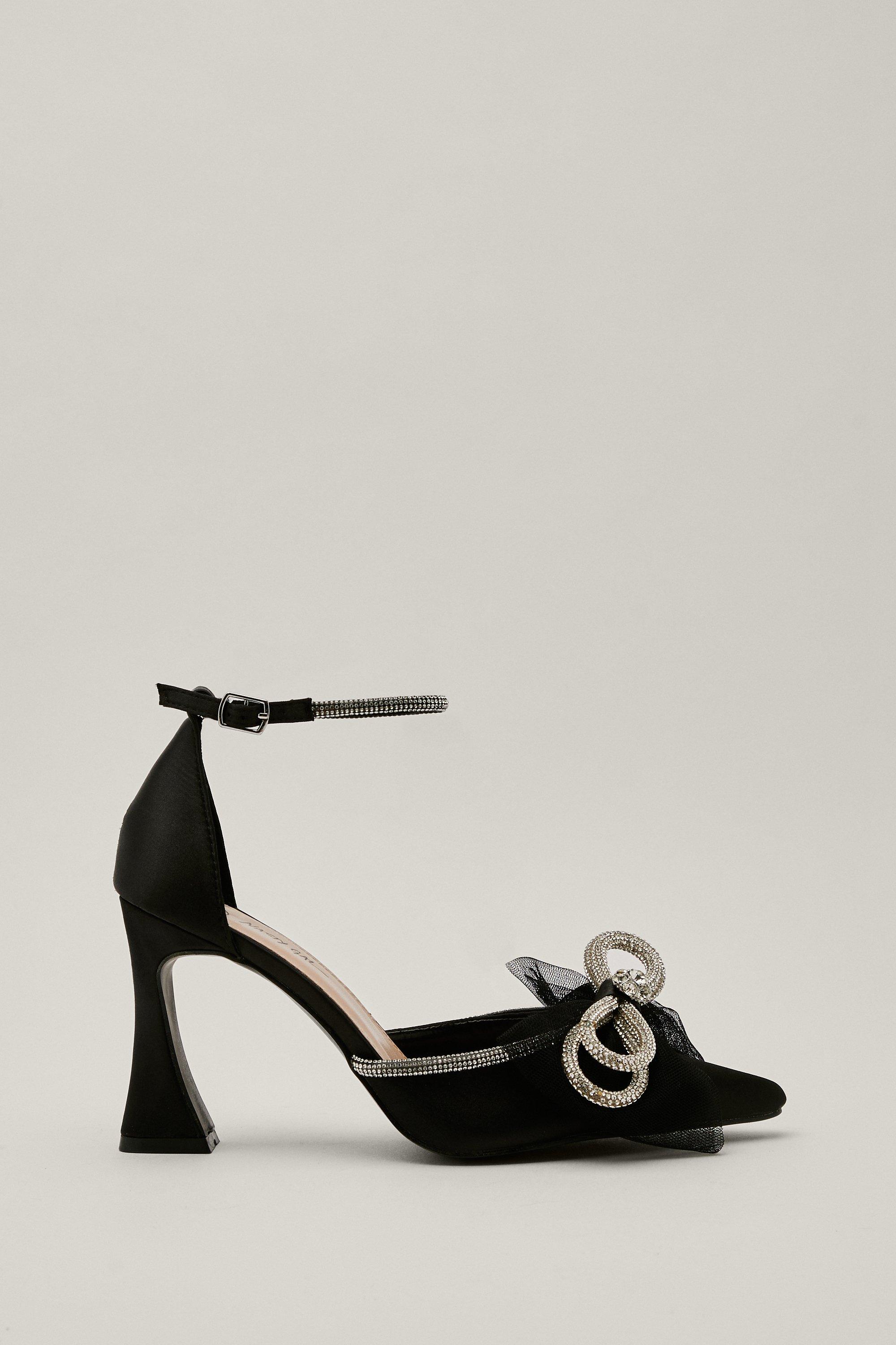 Chaussures talons avec n ud sur le devant et strass
