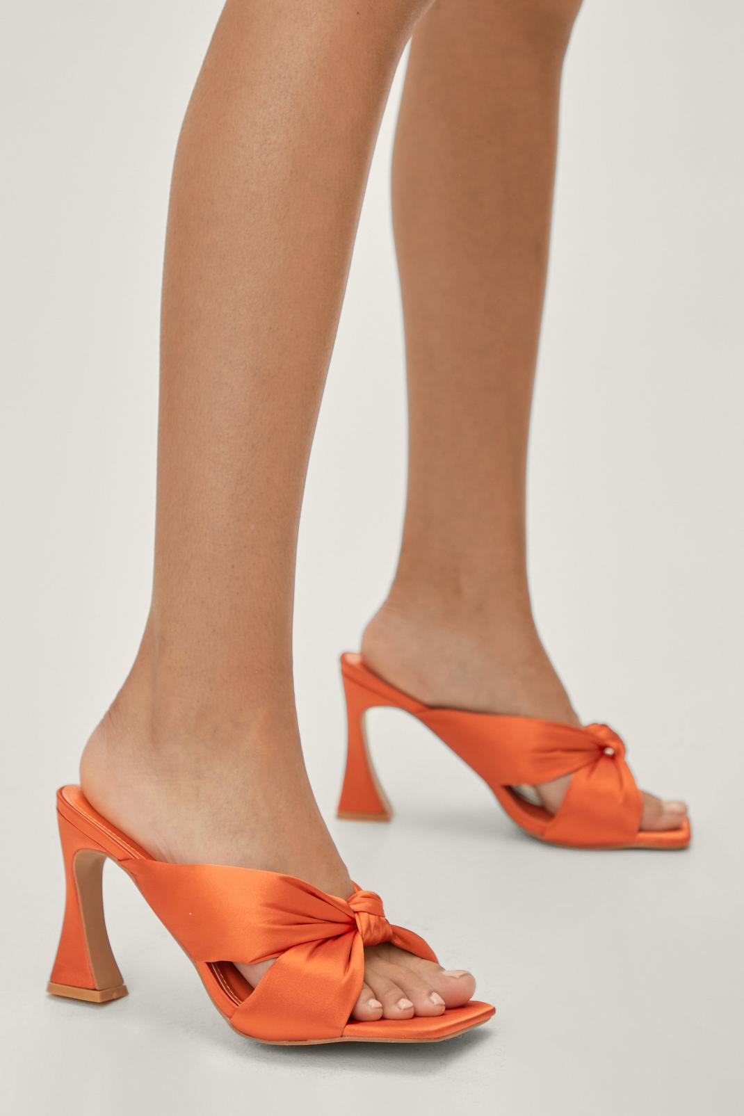Rust Satin Knot Front Heeled Mules image number 1