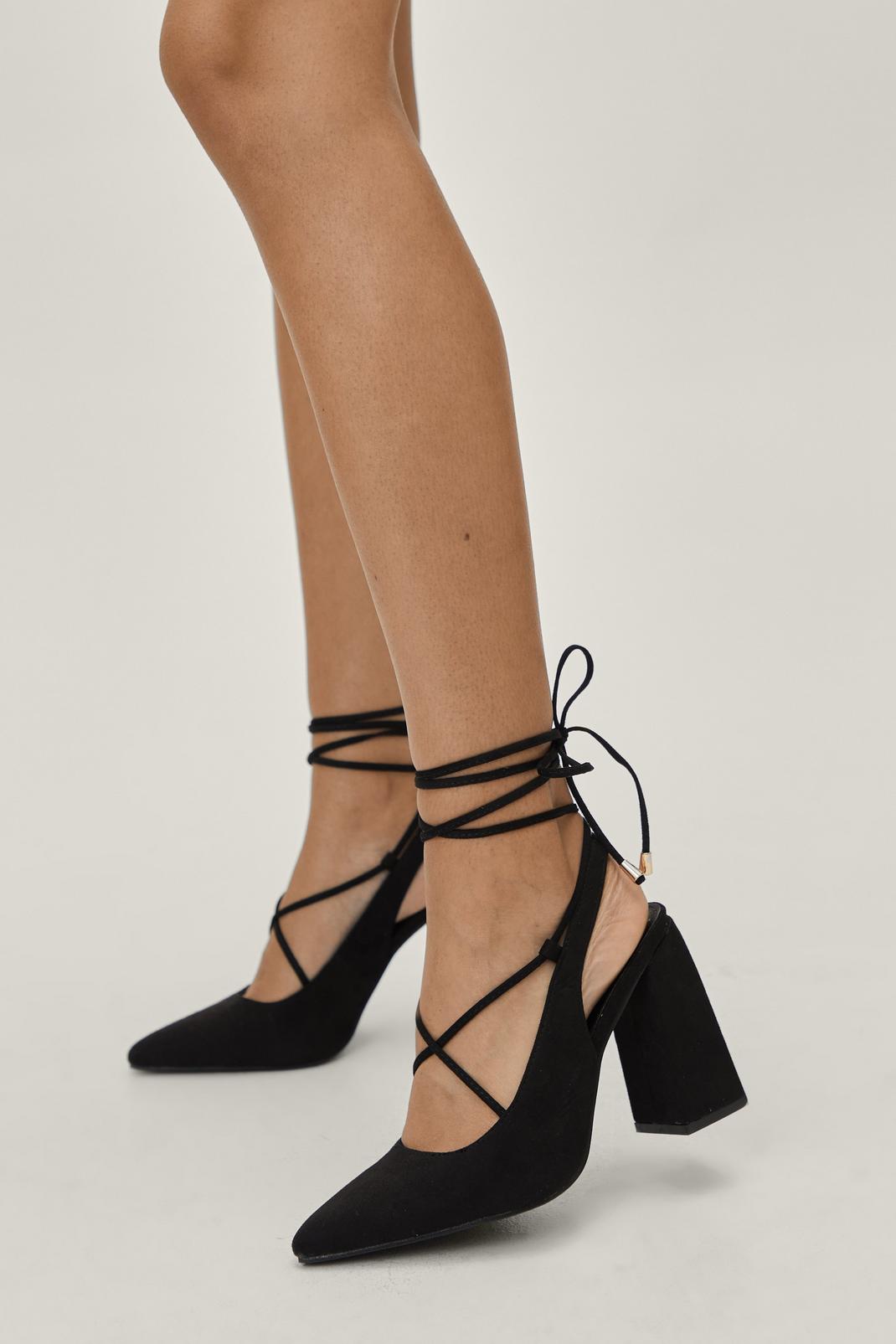 Black Faux Suede Strappy Block Heel Court Shoes image number 1