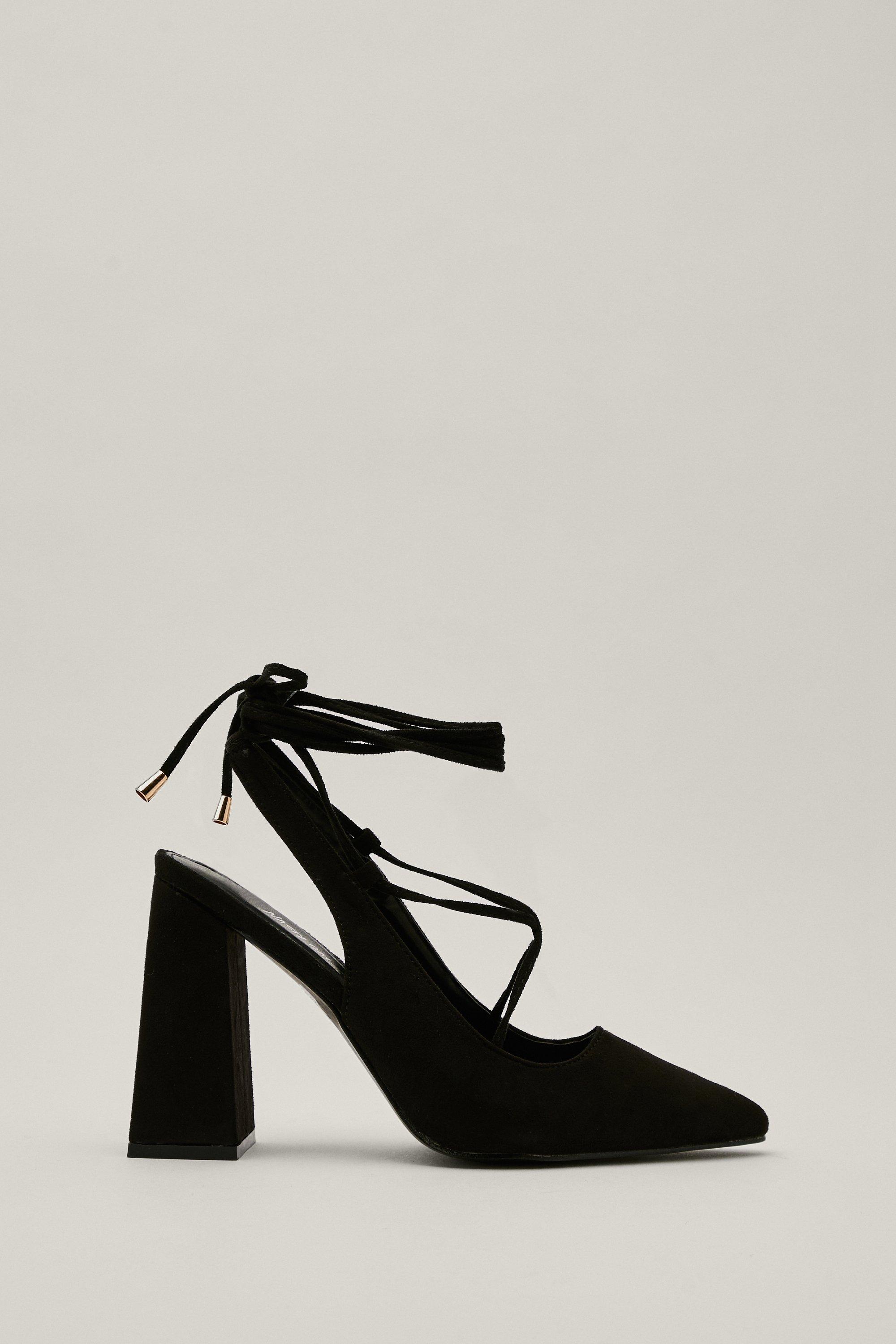 Faux Suede Strappy Block Heel Court Shoes