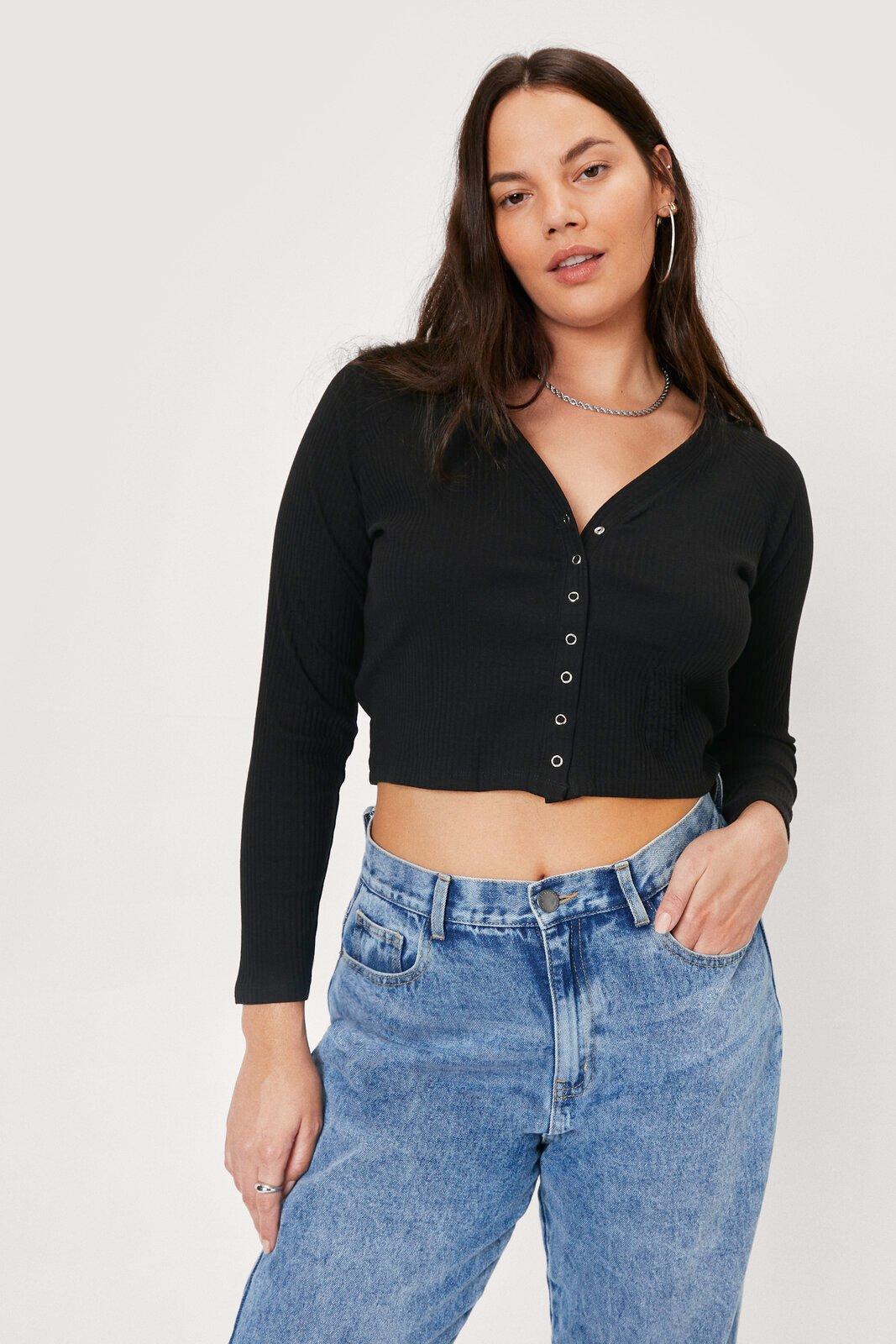 Plus Size Ribbed Snap Closure Cropped Cardigan