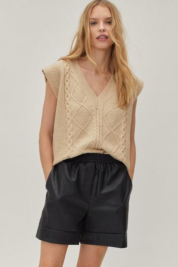 Faux Leather Elasticated Relaxed Shorts black