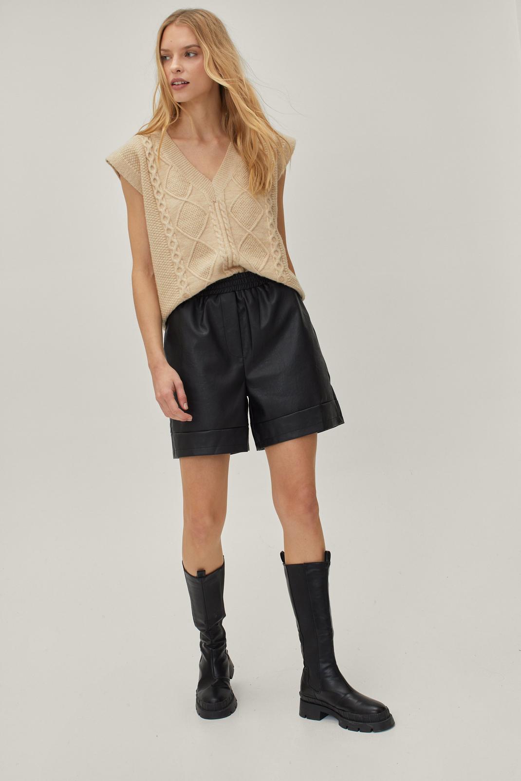 105 Faux Leather Elasticated Relaxed Shorts image number 2