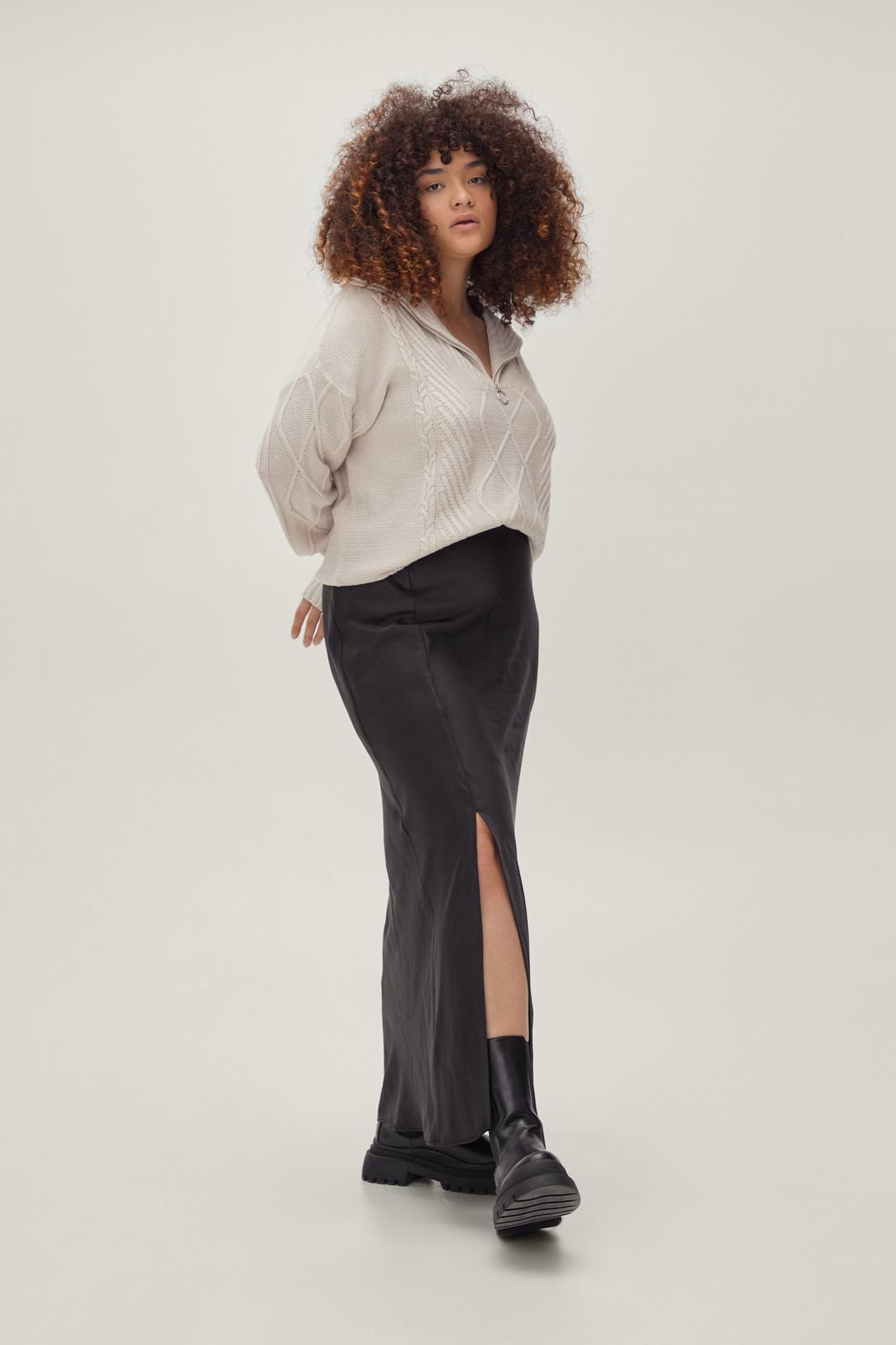 Black Plus Size Satin Maxi Slip Skirt image number 1
