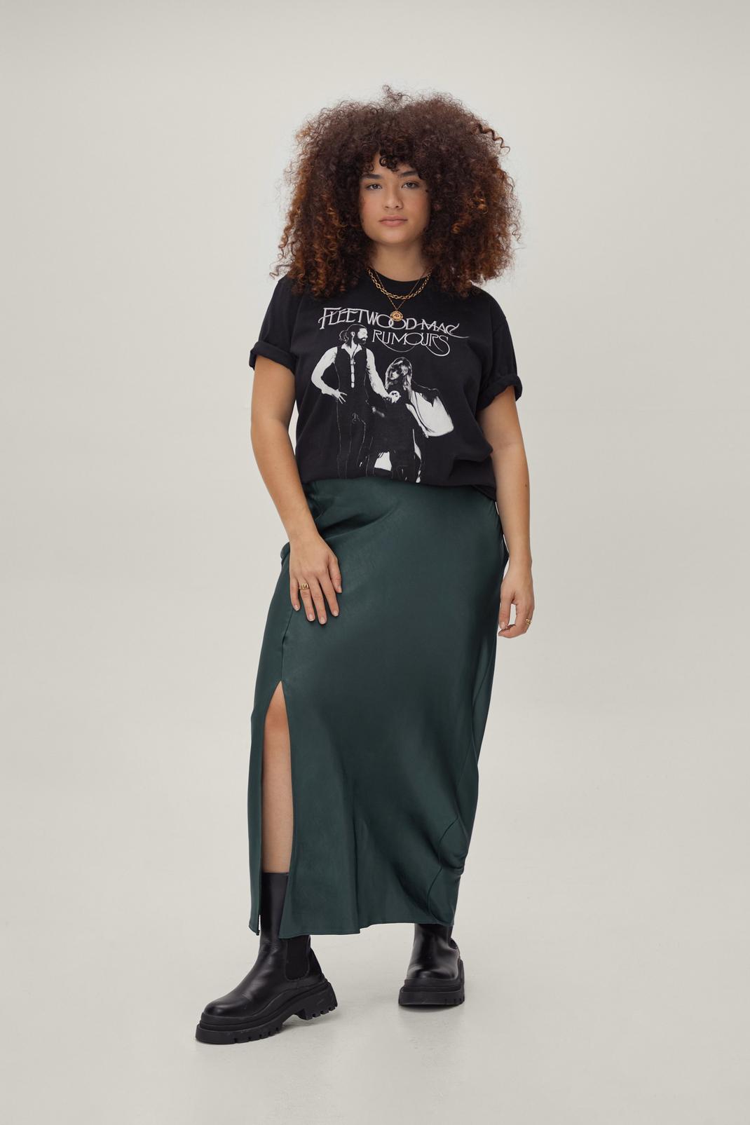Green Plus Size Satin Maxi Slip Skirt image number 1
