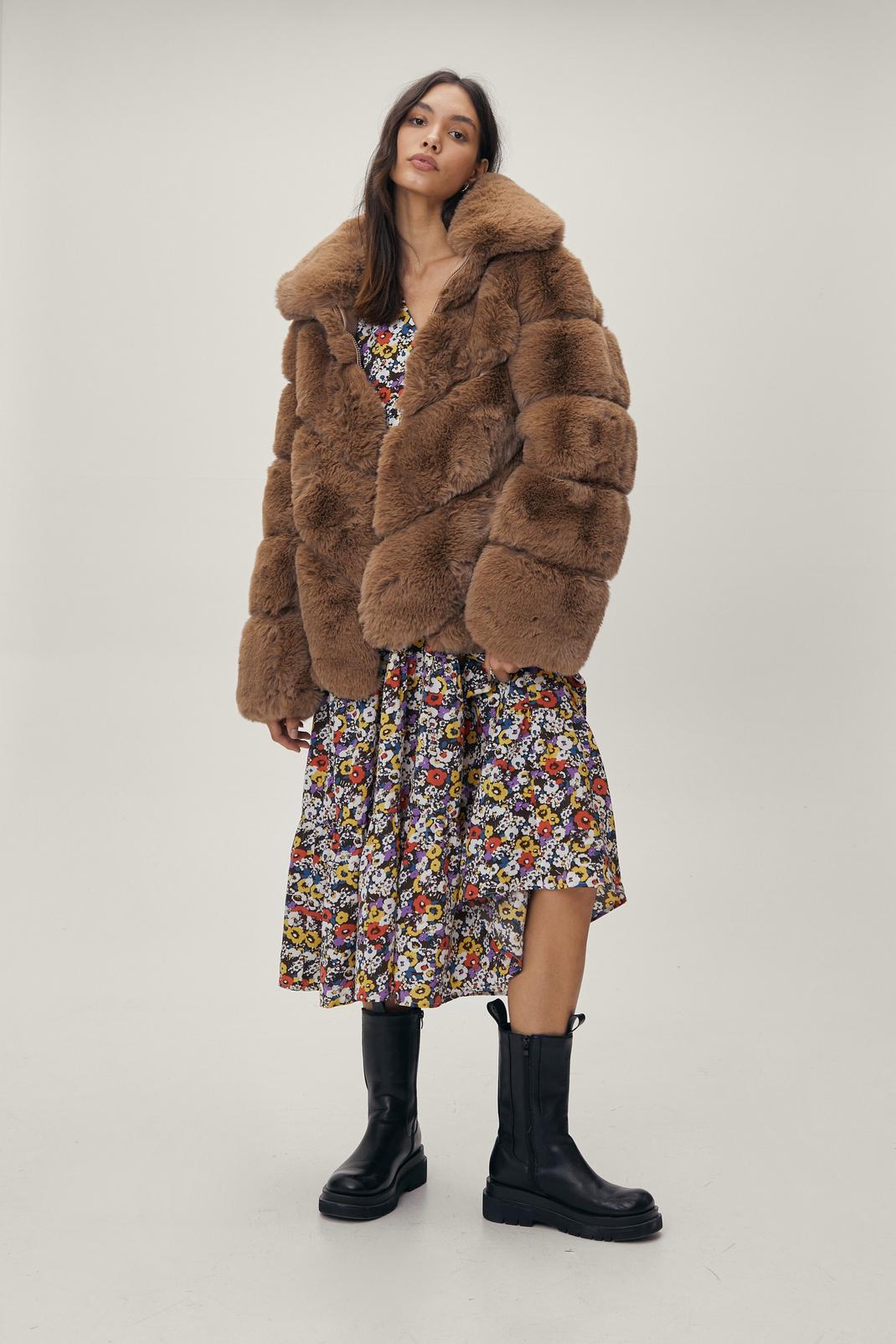 Brown Faux Fur Oversized Pillow Coat image number 1