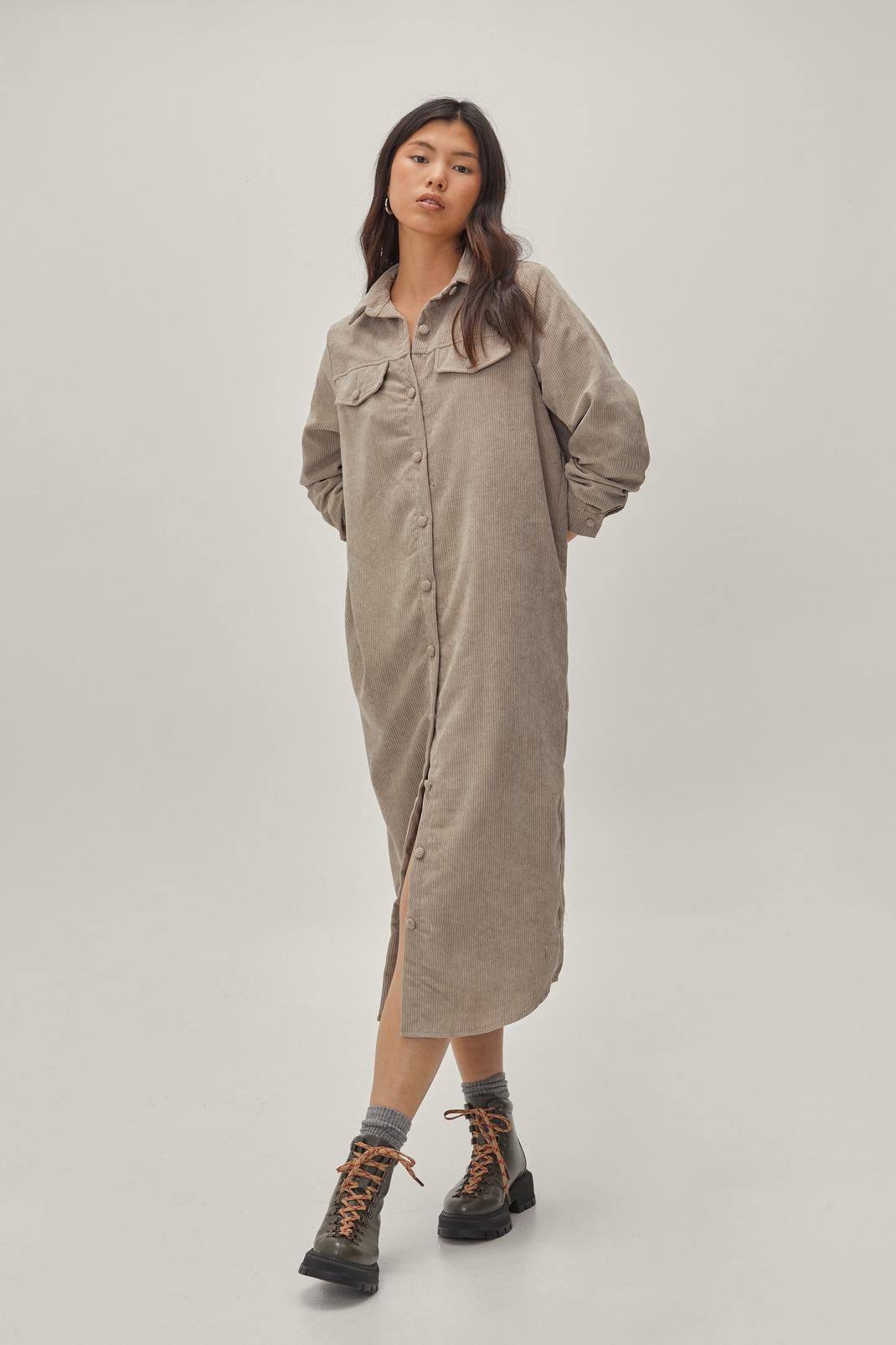 Robe mi-longue avec poches en velours côtelé, Mushroom image number 1